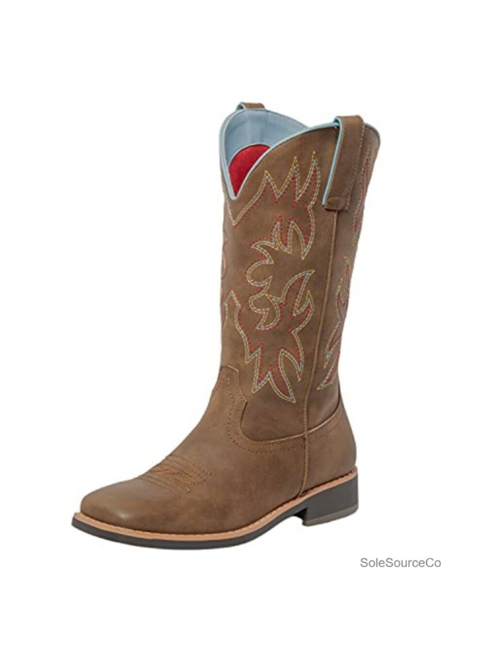 Faux Leather Cowboy Boots Square Toe Mid Calf Chunky Heel Western